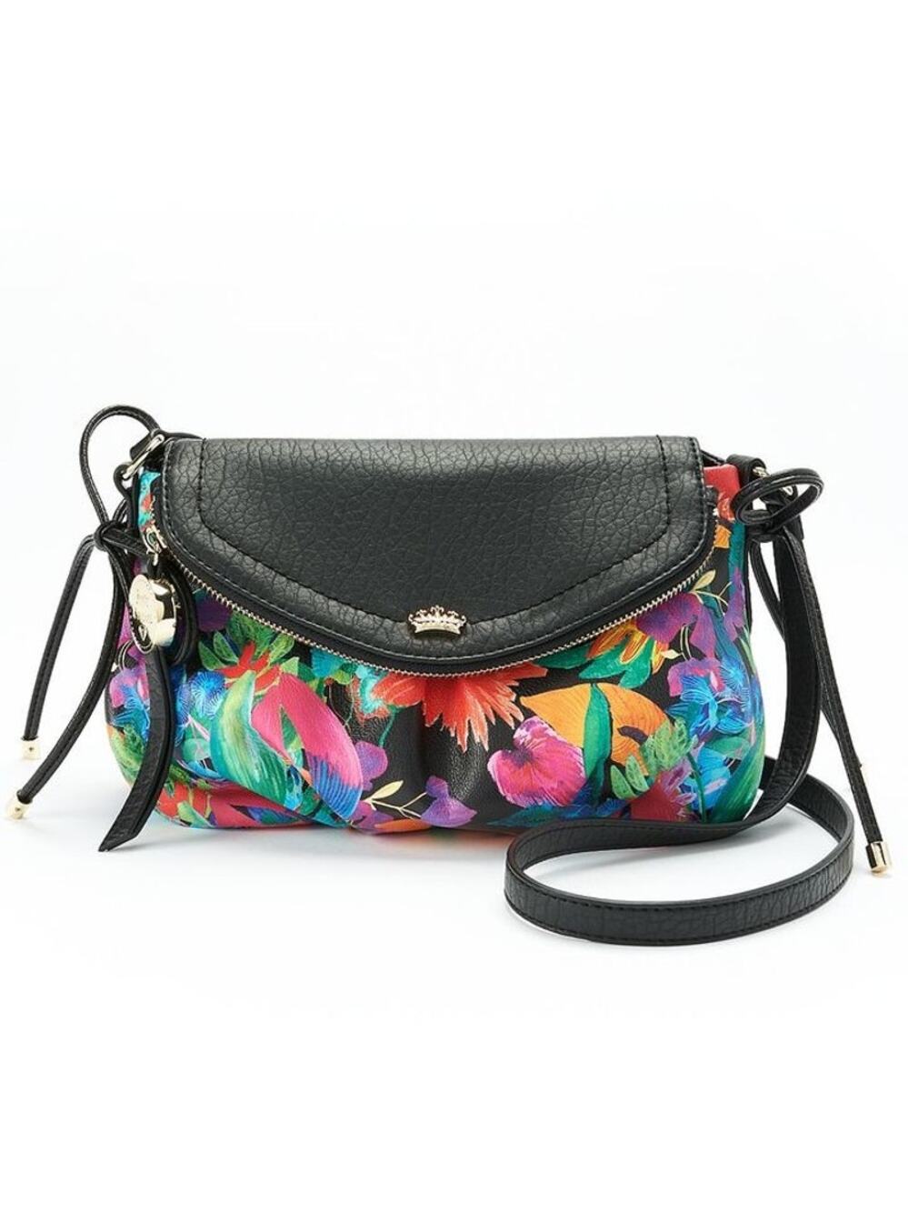 Juicy Couture floral tropical envelope style crossbody bag with hot pink lining